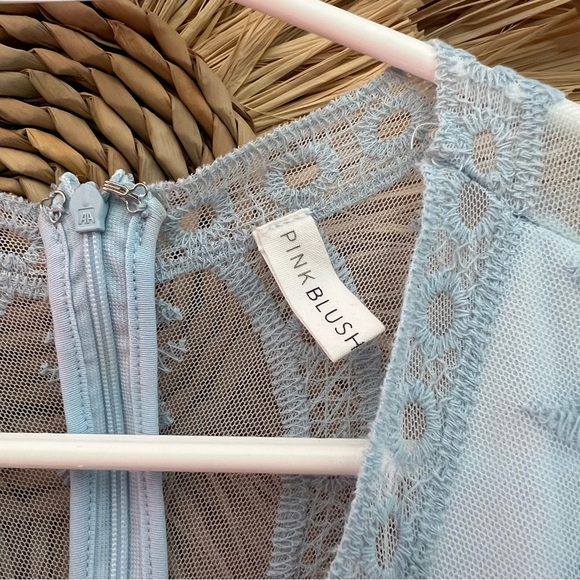 PINKBLUSH Light Blue Maternity Lace Mesh Overlay Maxi Dress - Picture 11 of 11